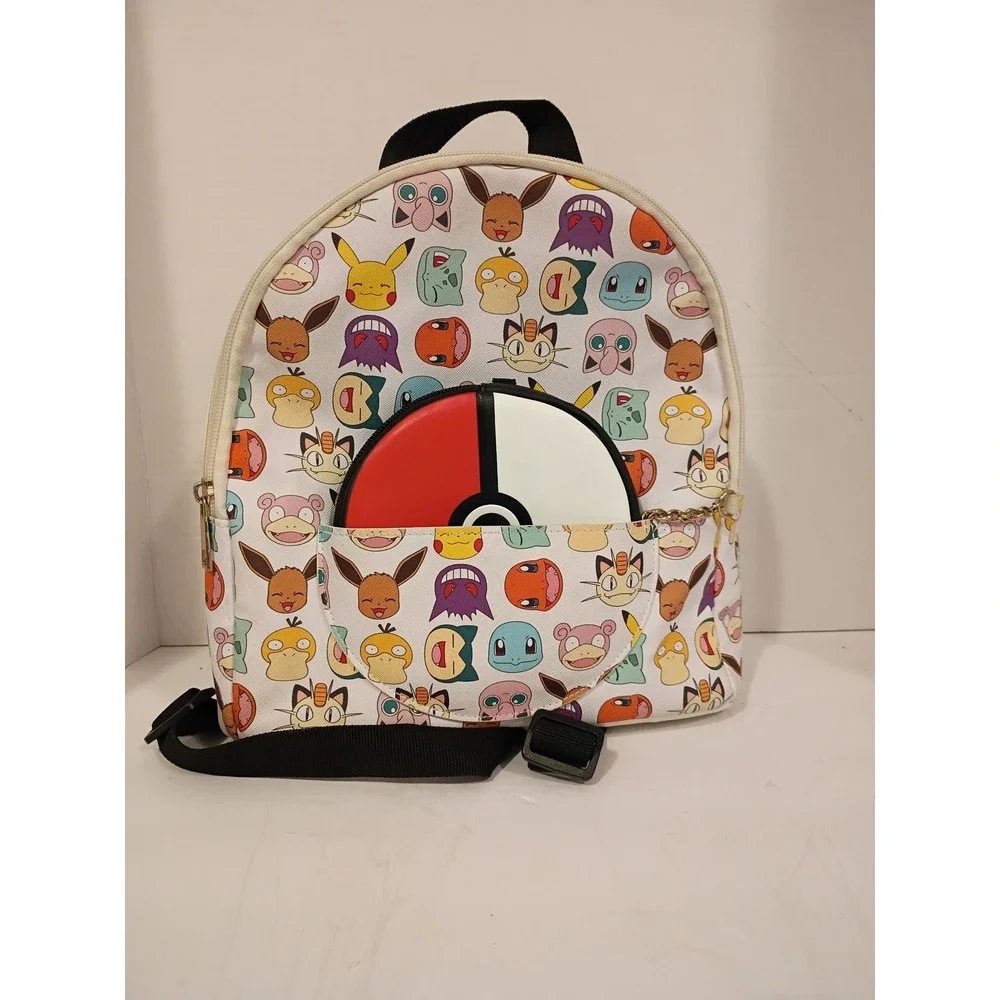 Pokemon Mini‎ Backpack with Poke Ball Coin Purse Pikachu Eevee White All Over.